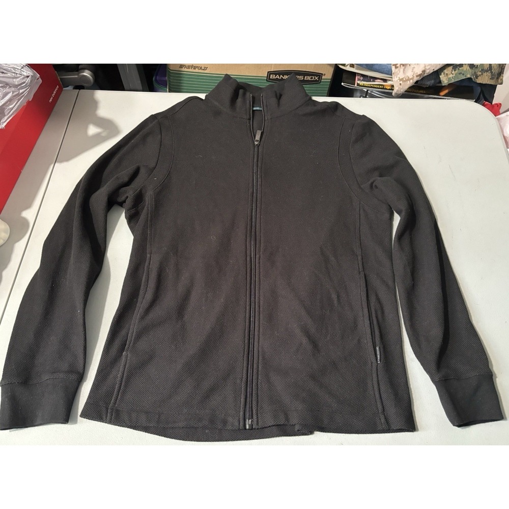 Perry Ellis Men's Solid Rib Full Zip Sweater Polyester-Wool Black M